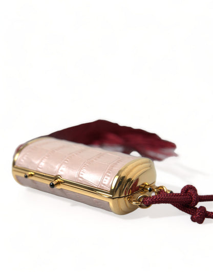 Dolce &amp;amp; Gabbana Rosa Exotisk Läder Mini Spegel Tassel Sminkväska