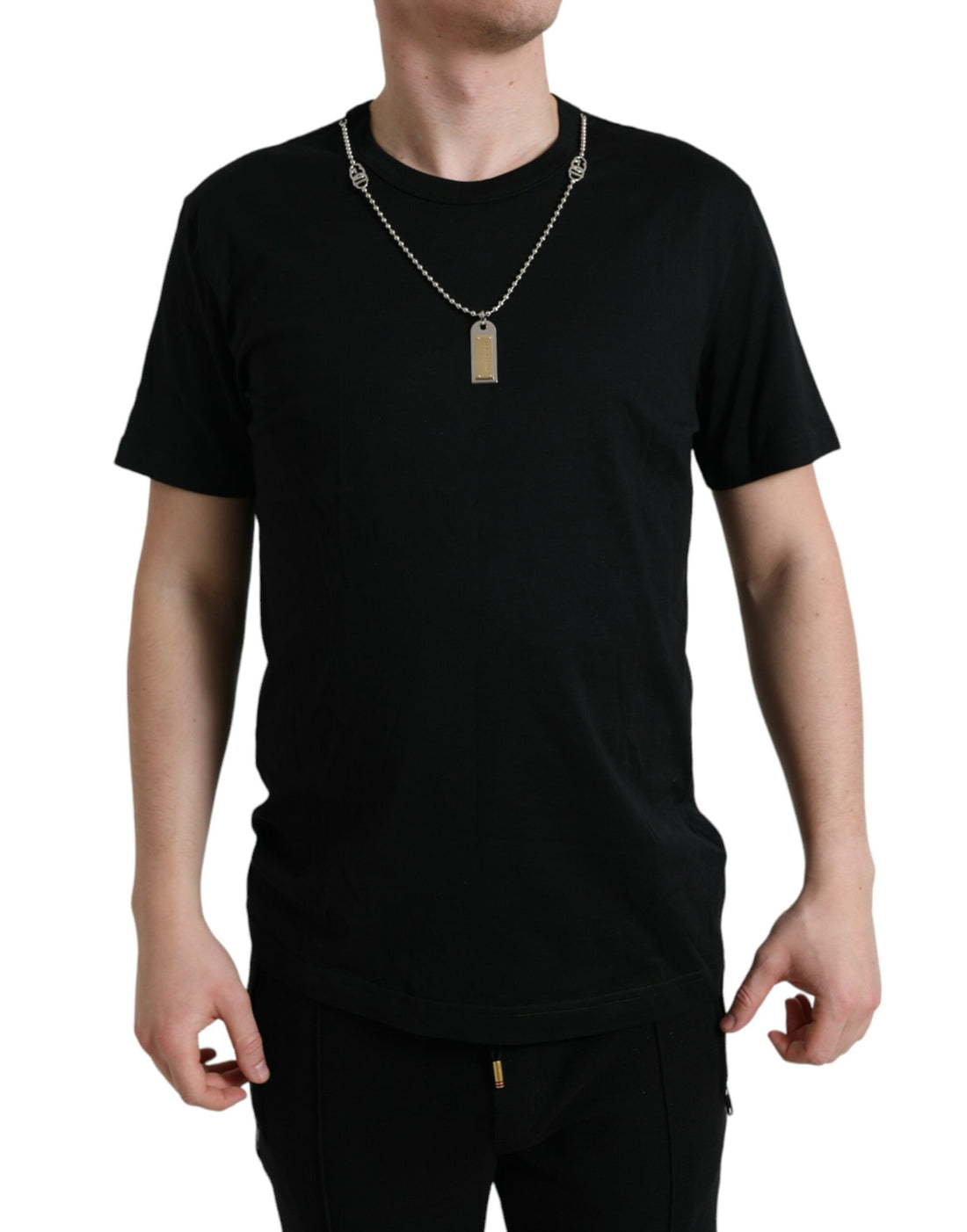 Dolce &amp;amp; Gabbana svart bomulls-t-shirt med rund halsringning och hundbricka