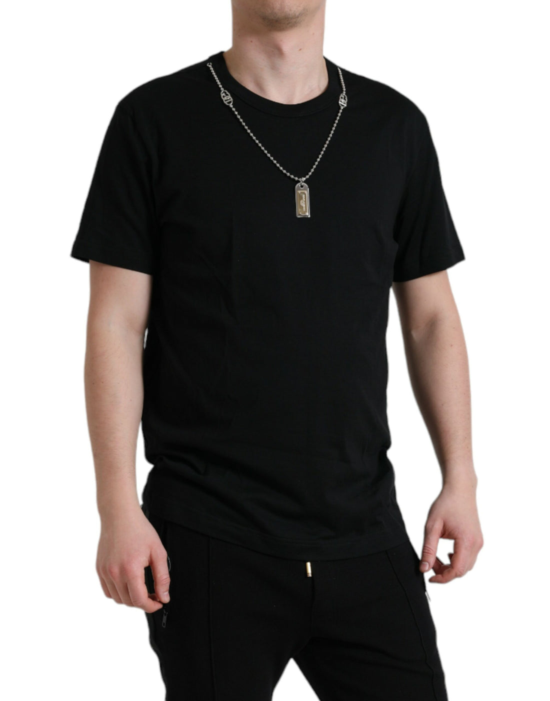Dolce &amp;amp; Gabbana svart bomulls-t-shirt med rund halsringning och hundbricka