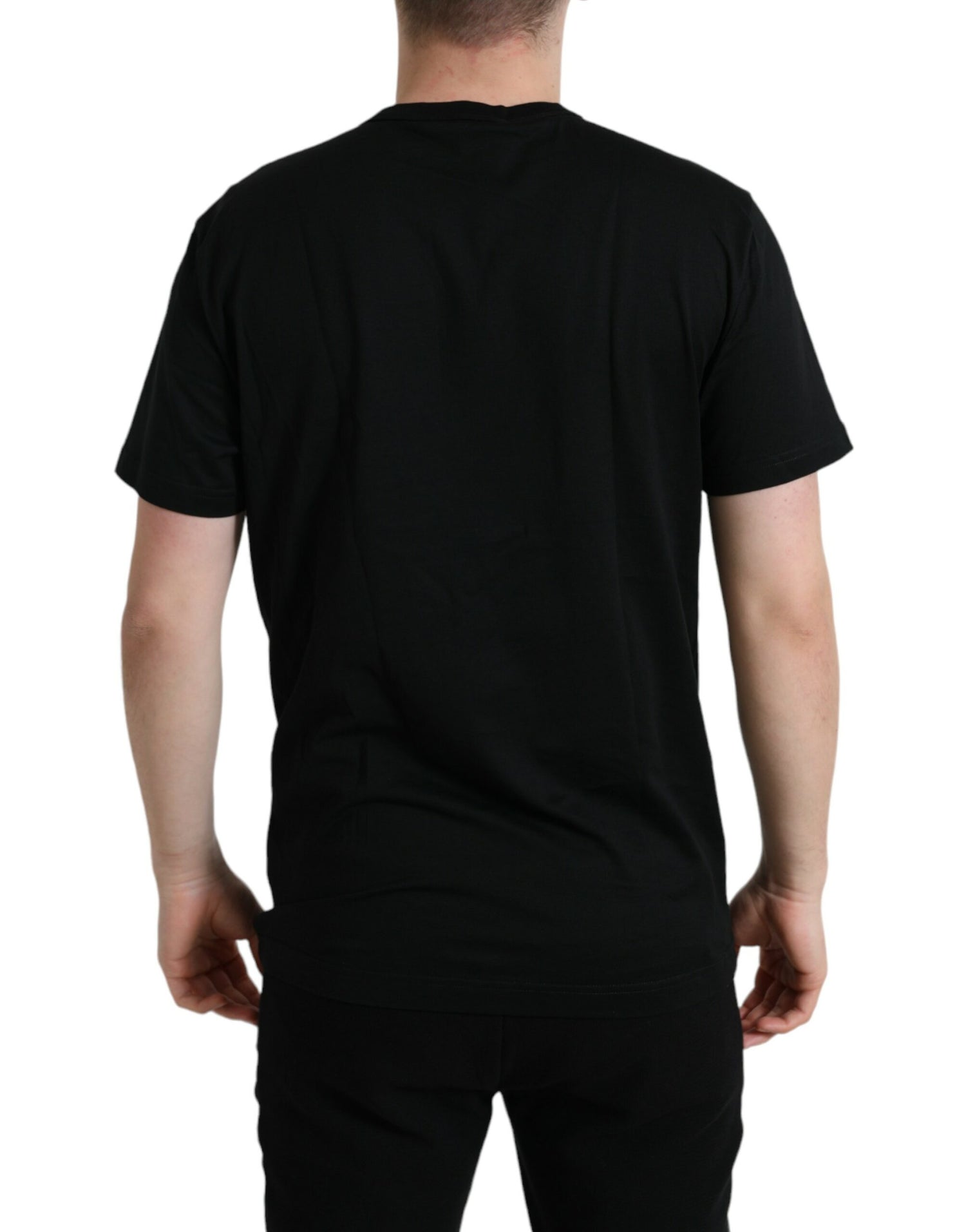 Dolce &amp;amp; Gabbana svart bomulls-t-shirt med rund halsringning och hundbricka