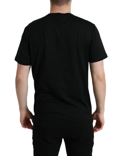 Dolce &amp;amp; Gabbana svart bomulls-t-shirt med rund halsringning och hundbricka