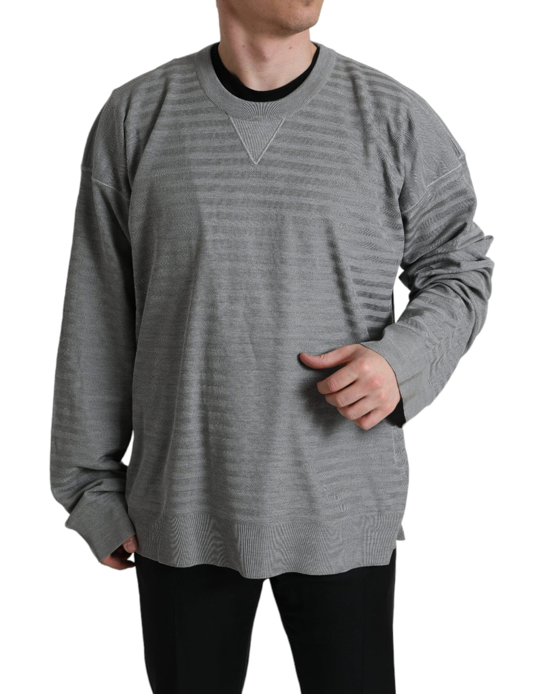 Dolce &amp;amp; Gabbana Grå Rundringad Pullover Sidentröja