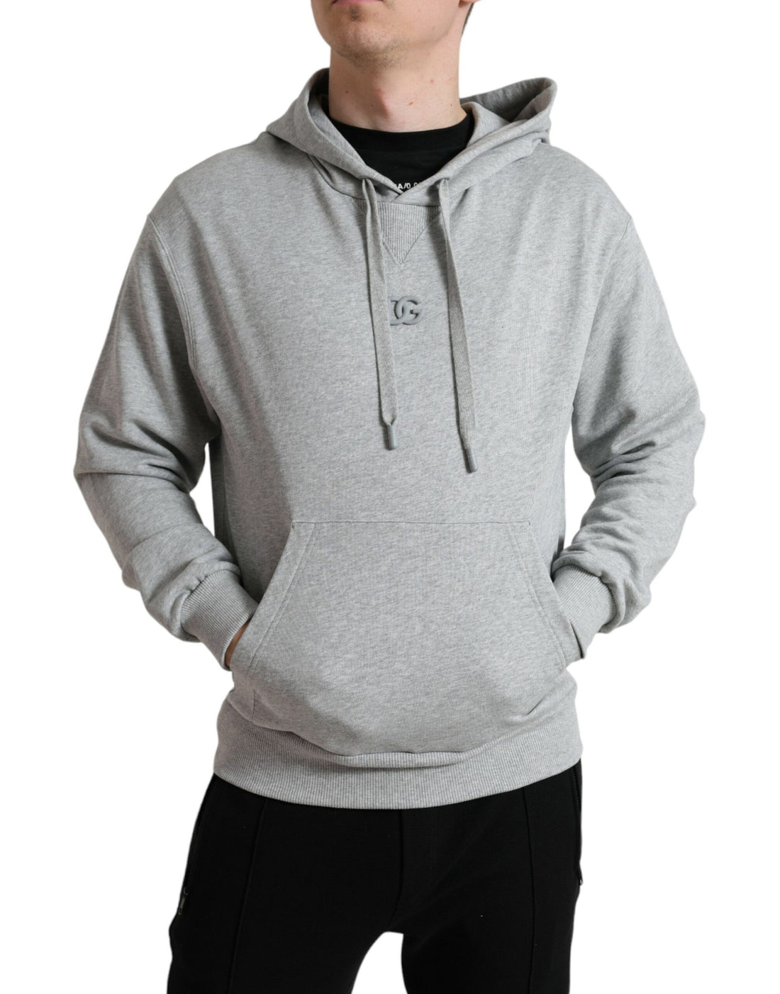 Dolce &amp;amp; Gabbana Grå Bomullslogotyp Hoodie Tröja