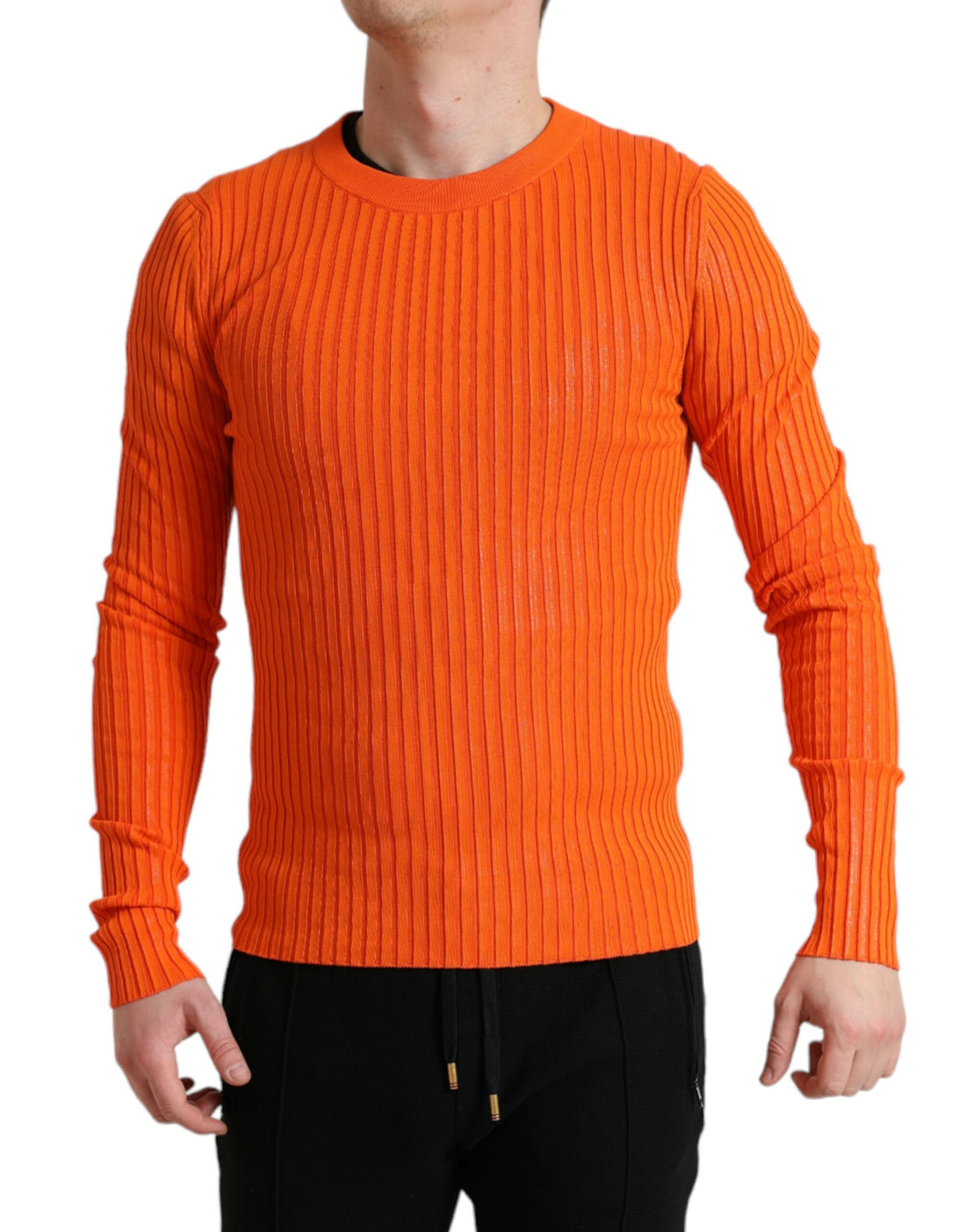 Dolce &amp;amp; Gabbana Orange Stickad Rund Hals Herrtröja