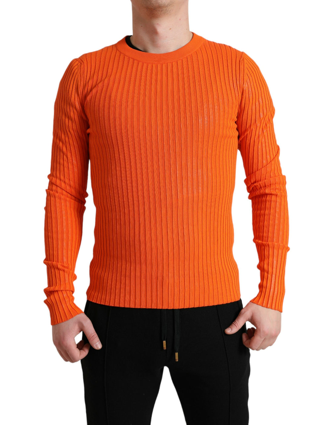 Dolce &amp;amp; Gabbana Orange Stickad Rund Hals Herrtröja