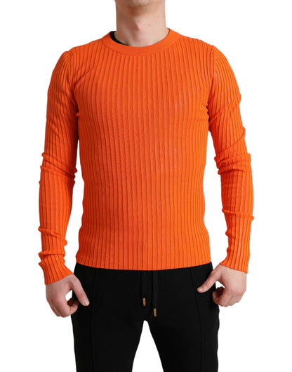 Dolce &amp;amp; Gabbana Orange Stickad Rund Hals Herrtröja