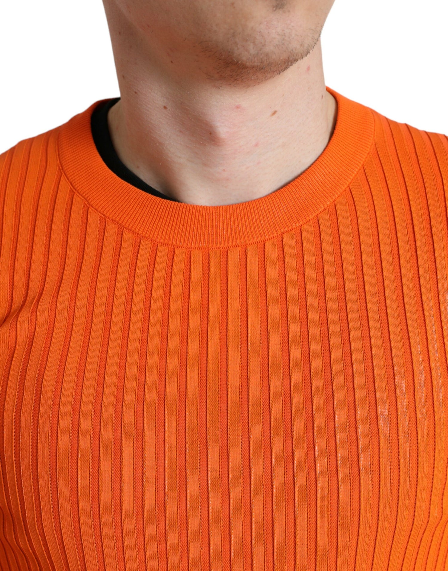 Dolce &amp;amp; Gabbana Orange Stickad Rund Hals Herrtröja