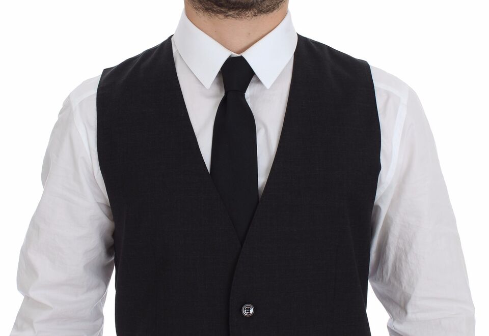 Dolce &amp;amp; Gabbana Grå Slim Fit Klänning Med Knappar Framtill Formellt Väst
