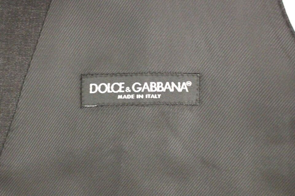 Dolce &amp;amp; Gabbana Grå Slim Fit Klänning Med Knappar Framtill Formellt Väst