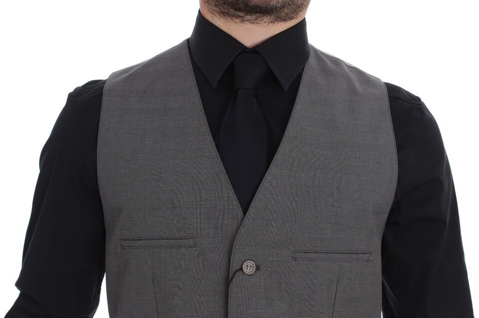 Dolce &amp;amp; Gabbana Grå bomullsklänning med smal passform och knappar framtill
