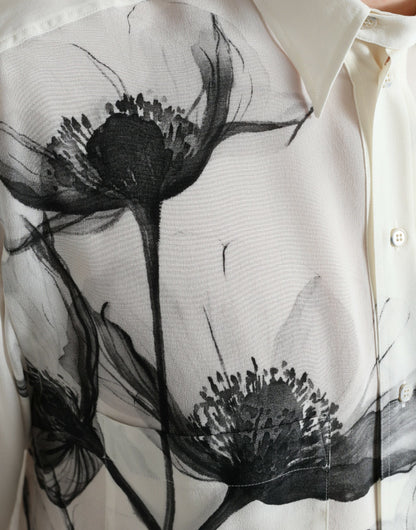 Dolce &amp;amp; Gabbana Vit Blommig Krageklänning Sidenskjorta