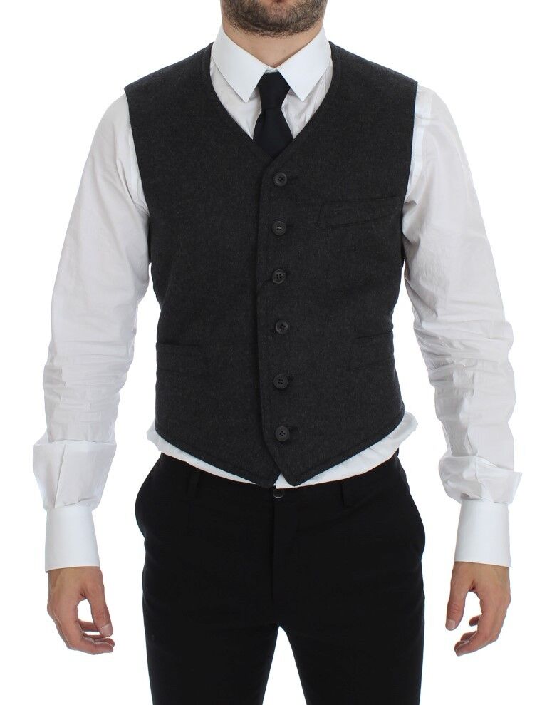 Dolce &amp;amp; Gabbana Grå Wool Blend Väst Gilet Weste