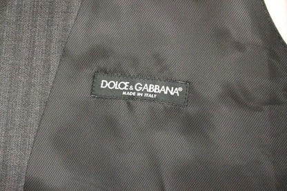 Dolce &amp;amp; Gabbana Grårandig Enkelknäppt Väst i Ull