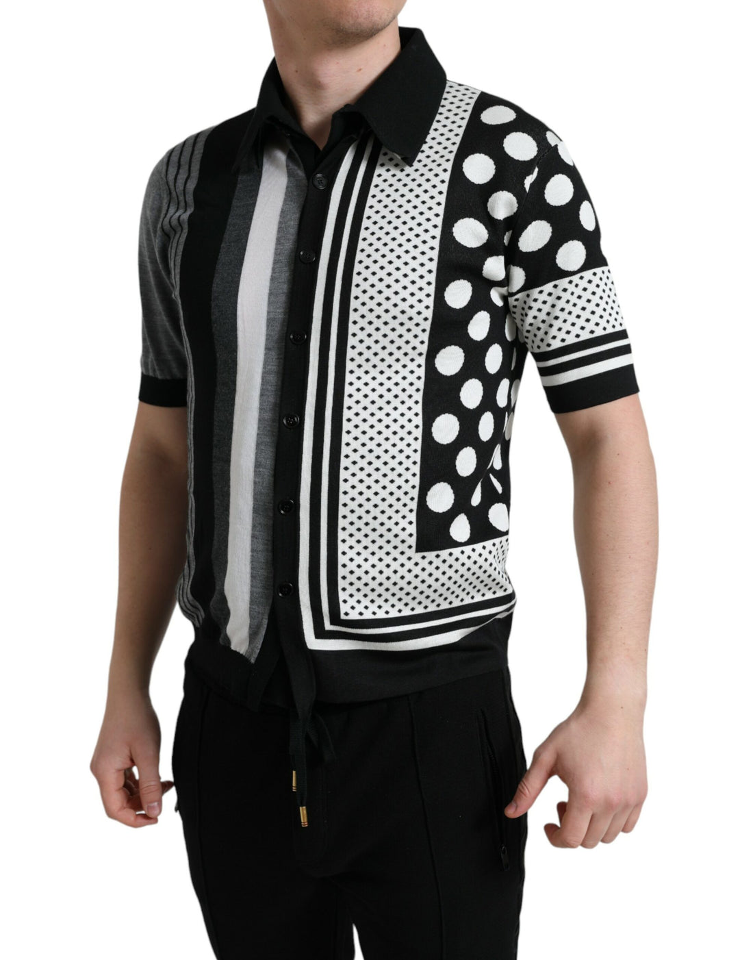Dolce &amp;amp; Gabbana Svart Vit Tröja Kofta Polotröja