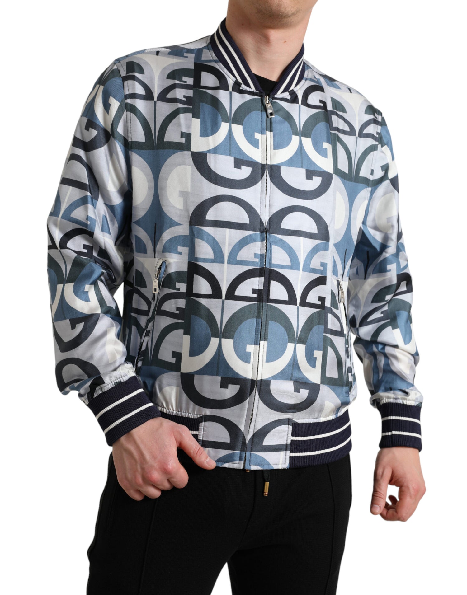 Dolce &amp;amp; Gabbana Multicolor Logo Print Bomber Blouson Jacka