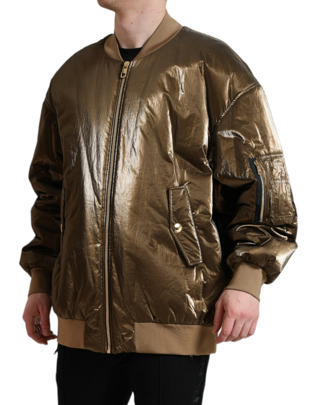 Dolce &amp;amp; Gabbana Bronze Nylon Full Zip Herr Bomberjacka