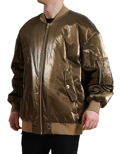 Dolce &amp;amp; Gabbana Bronze Nylon Full Zip Herr Bomberjacka