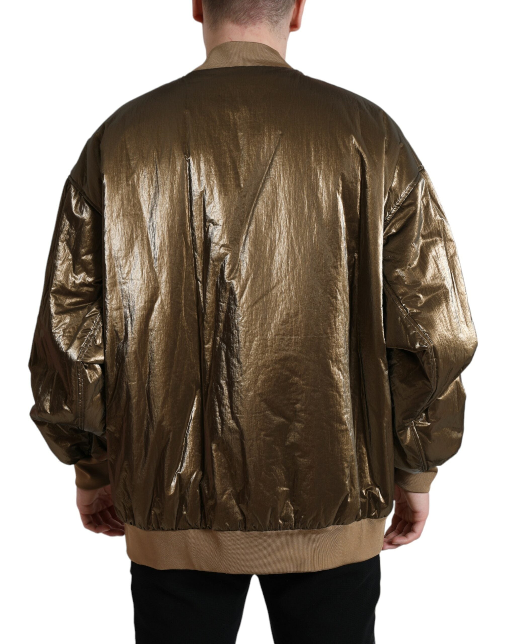Dolce &amp;amp; Gabbana Bronze Nylon Full Zip Herr Bomberjacka