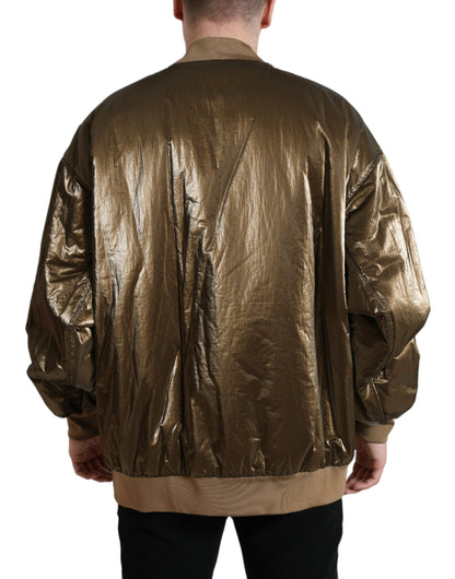 Dolce &amp;amp; Gabbana Bronze Nylon Full Zip Herr Bomberjacka