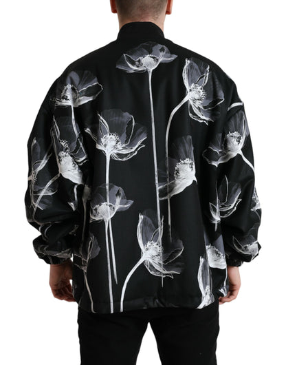 Dolce &amp;amp; Gabbana Svart blommig ullbomberjacka med knappar
