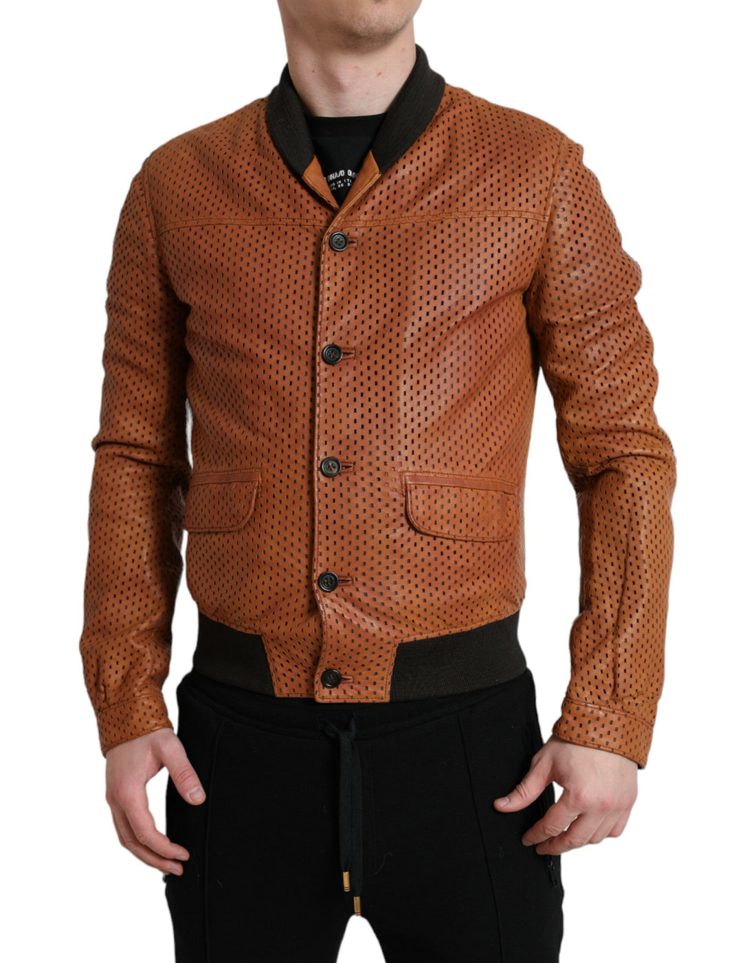 Dolce &amp;amp; Gabbana Brun Perforerad Lammskinnsjacka