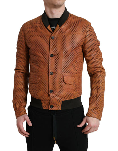 Dolce &amp;amp; Gabbana Brun Perforerad Lammskinnsjacka