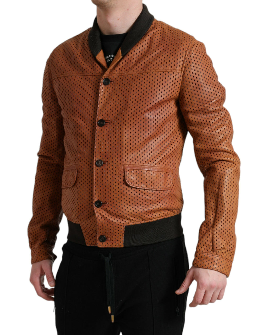 Dolce &amp;amp; Gabbana Brun Perforerad Lammskinnsjacka