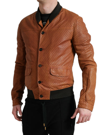 Dolce &amp;amp; Gabbana Brun Perforerad Lammskinnsjacka