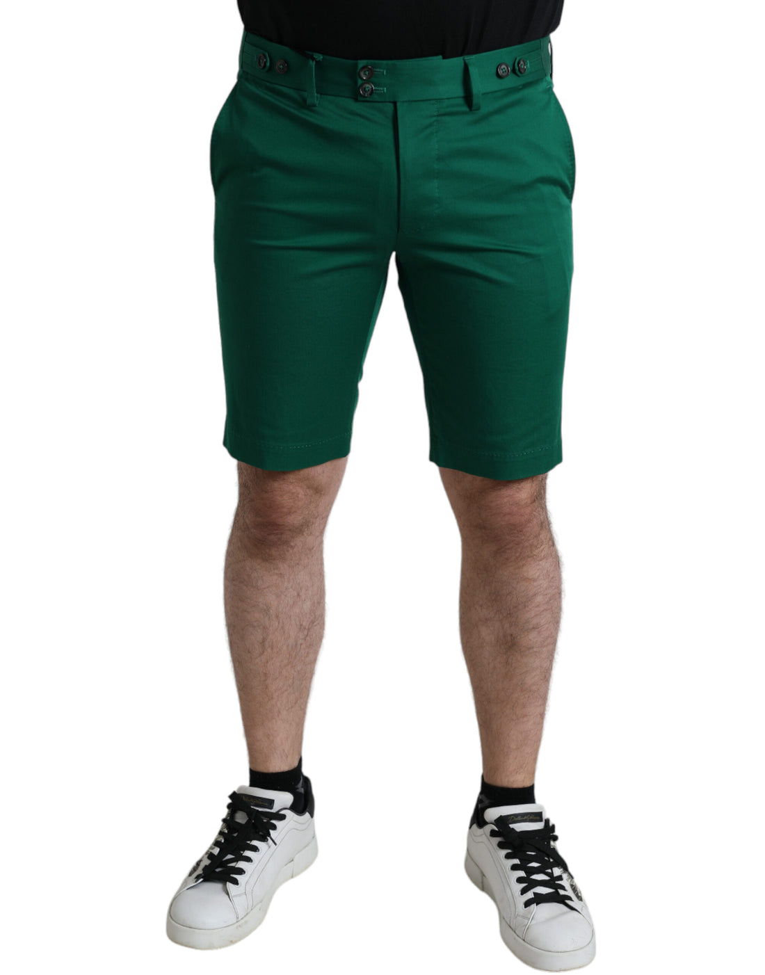 Dolce &amp;amp; Gabbana djupgröna bomullsstretchiga bermudashorts för män