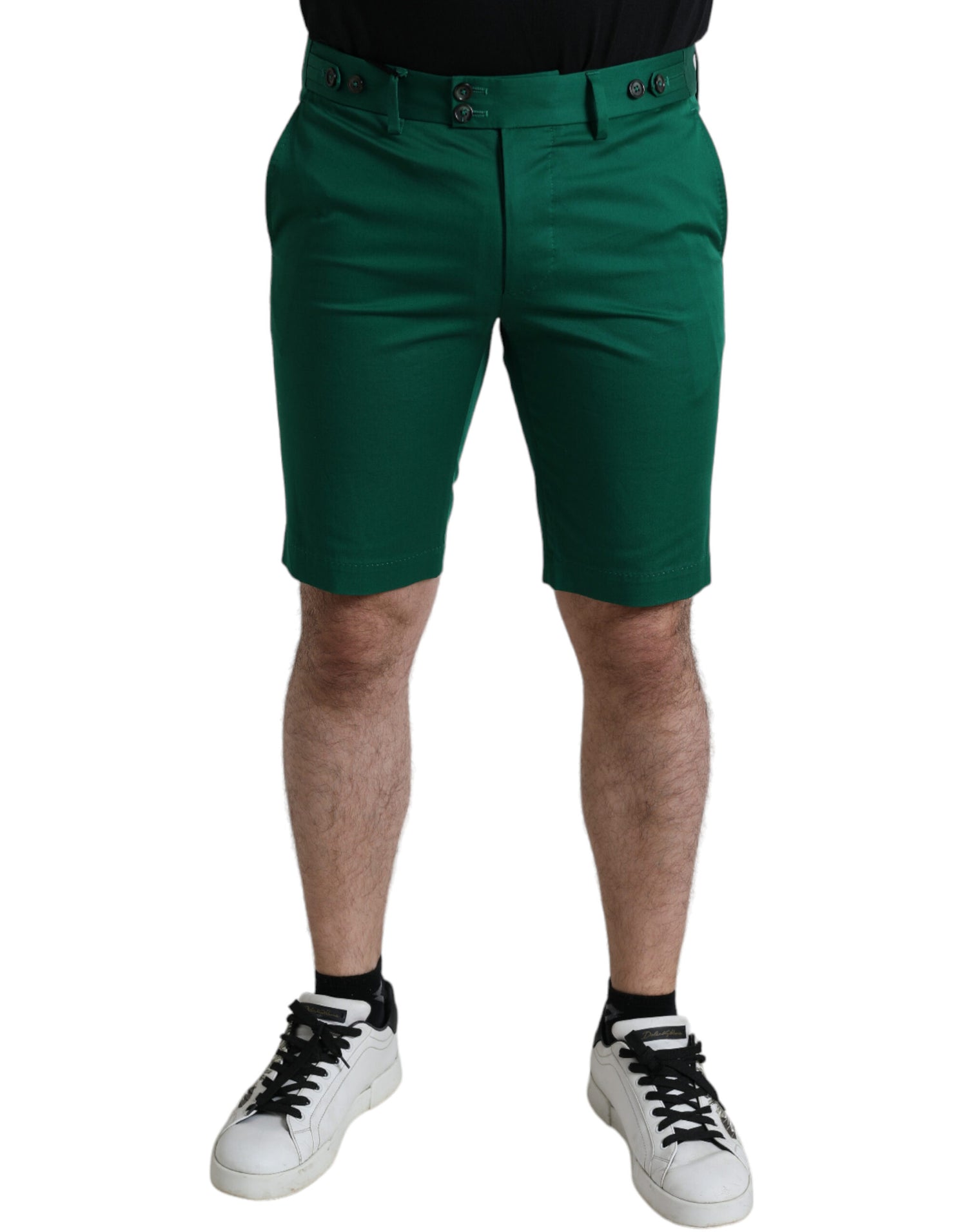 Dolce &amp;amp; Gabbana djupgröna bomullsstretchiga bermudashorts för män
