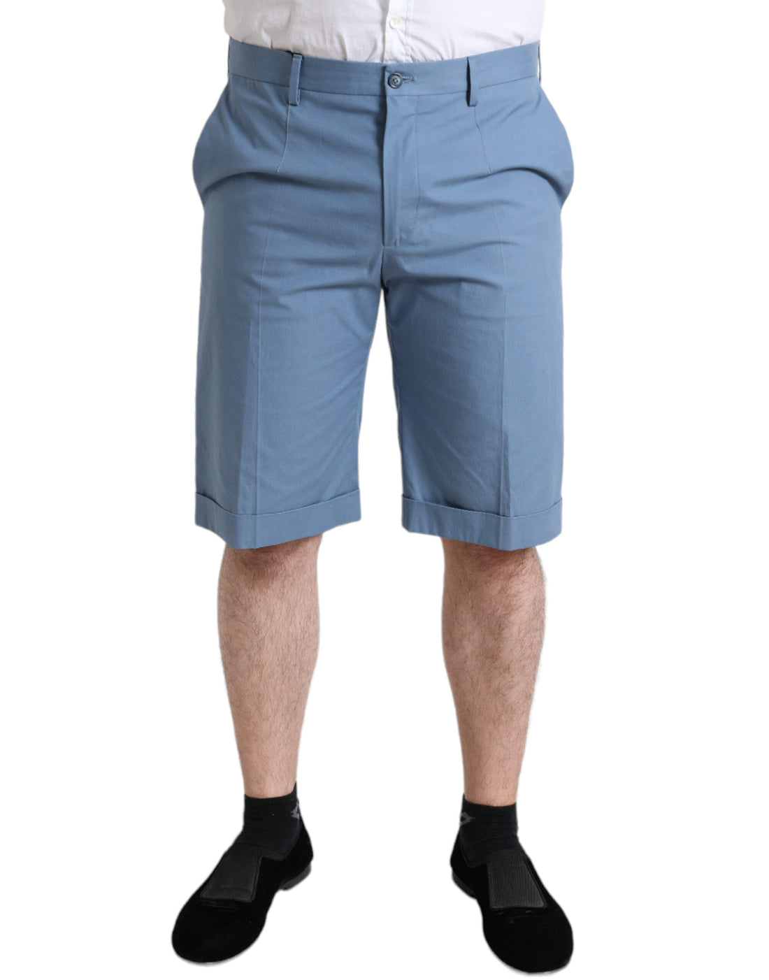Dolce &amp;amp; Gabbana himmelsblå bomulls-bermudashorts med vikt fåll för män
