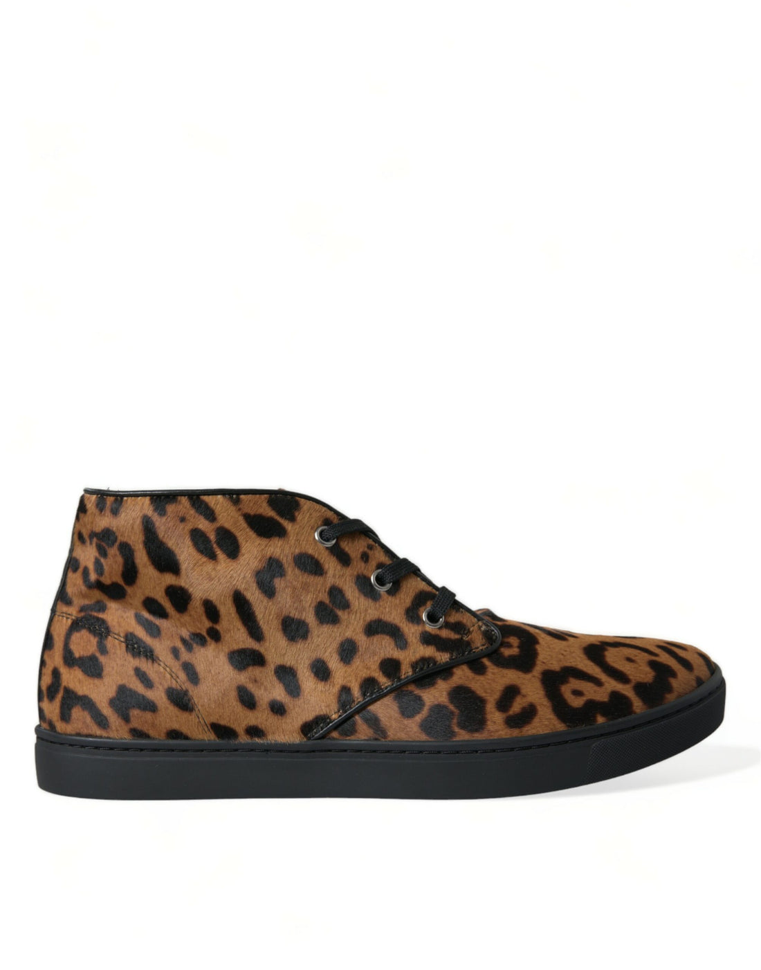 Dolce &amp;amp; Gabbana Bruna Leopardfärgade Lädersneakers med Ponnyhår