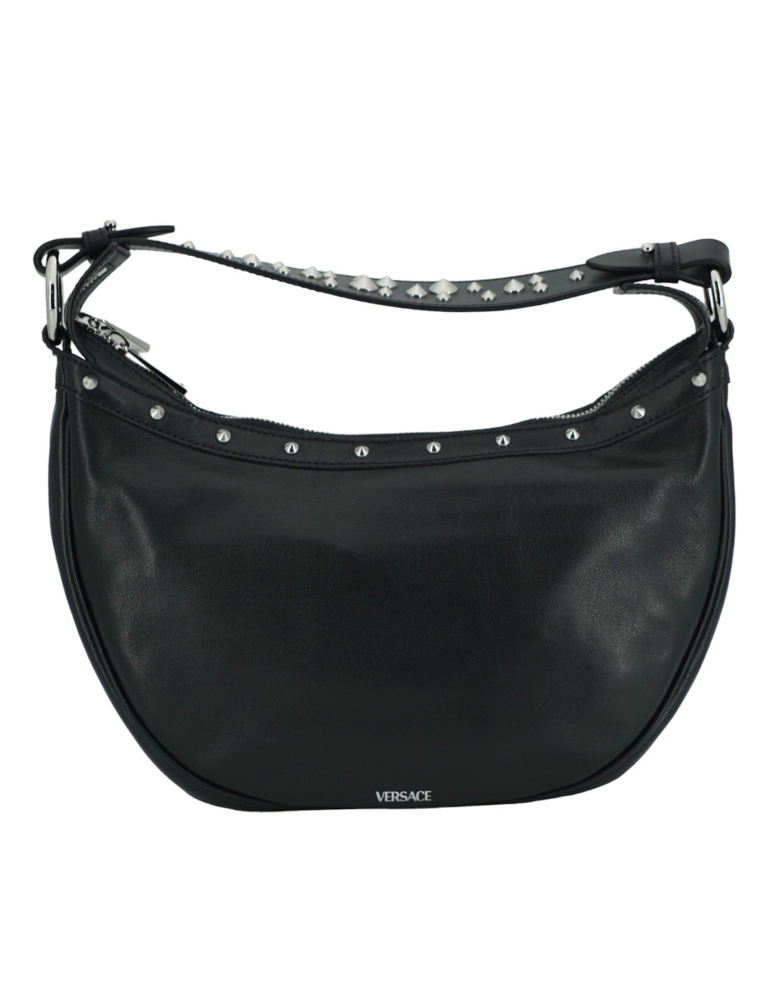 Versace Elegant Svart Läder Hobo Axelväska