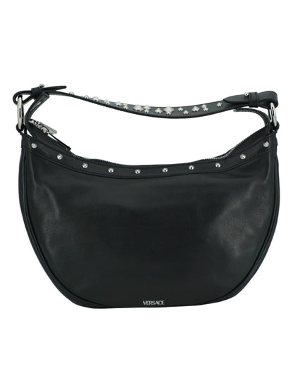 Versace Elegant Svart Läder Hobo Axelväska