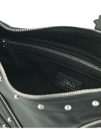 Versace Elegant Svart Läder Hobo Axelväska