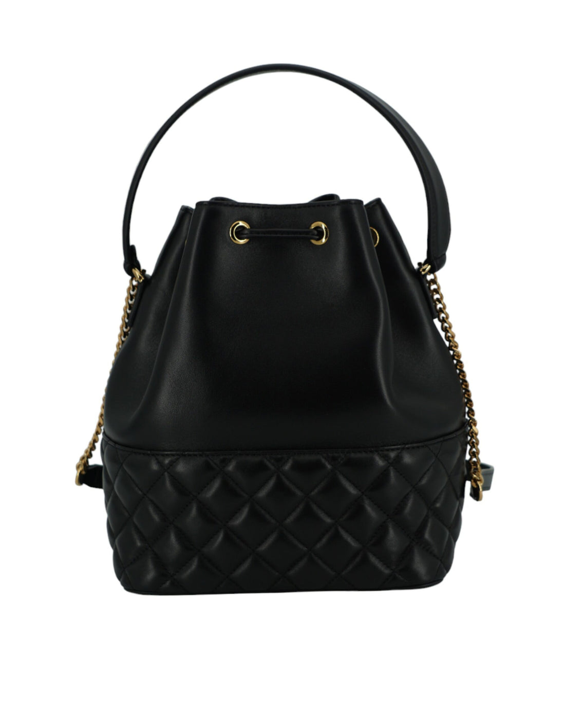 Versace Elegant Svart Läder Medusa Bucket Axelväska