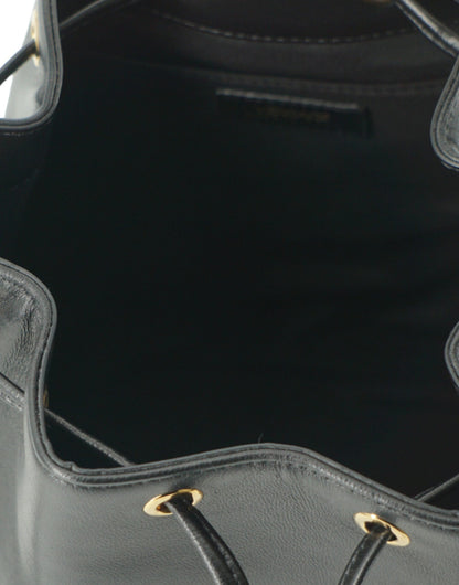 Versace Elegant Svart Läder Medusa Bucket Axelväska