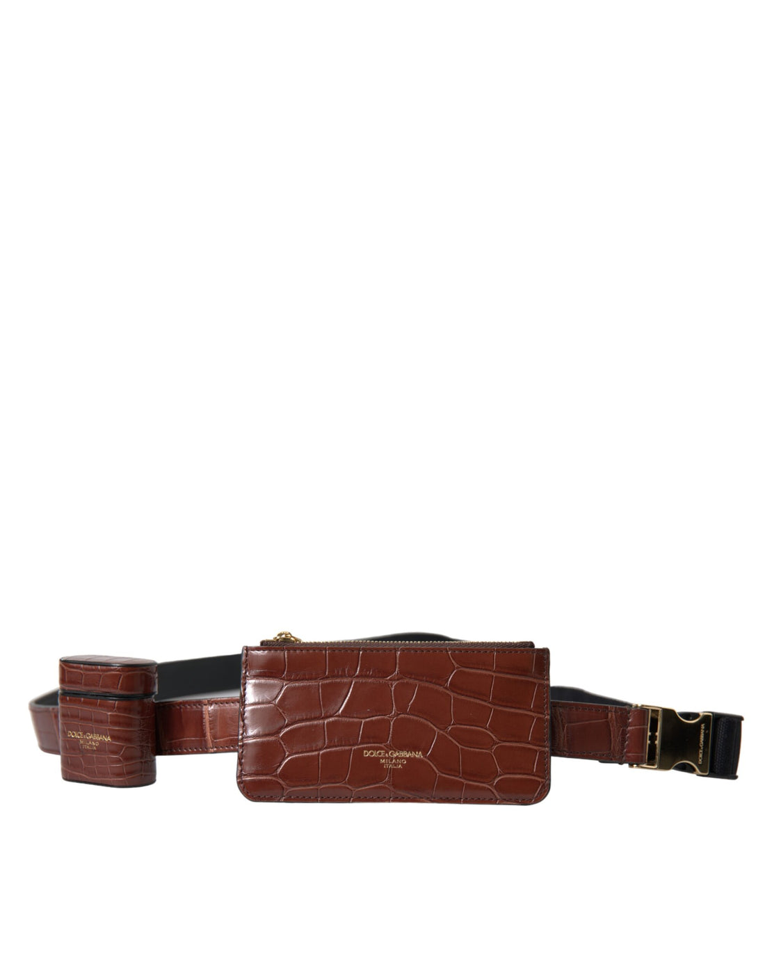 Dolce &amp;amp; Gabbana Brunt Alligator Läderfodral till Airpods Myntväska