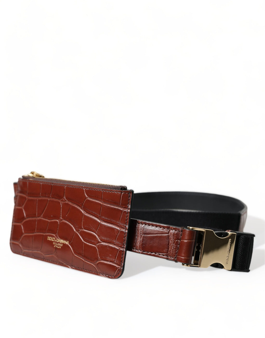 Dolce &amp;amp; Gabbana Brunt Alligator Läderfodral till Airpods Myntväska