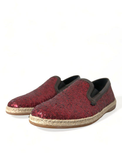 Dolce &amp;amp; Gabbana Röda Paljett Loafers Tofflor Herrskor