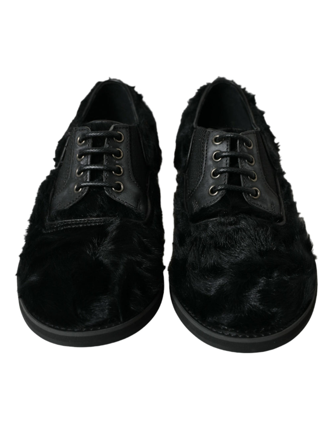 Dolce &amp;amp; Gabbana Svarta Derbyskor i Läder med Päls och Snörning