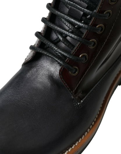 Dolce &amp;amp; Gabbana Svarta Läder Militär Stridsstövlar Skor