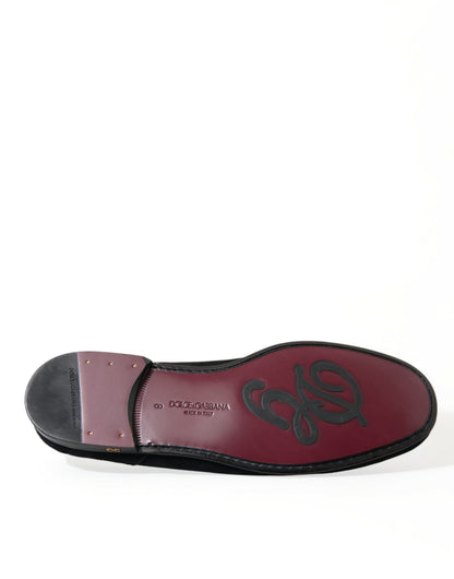 Dolce &amp;amp; Gabbana Svarta Sammets Slip On Loafers Finskor