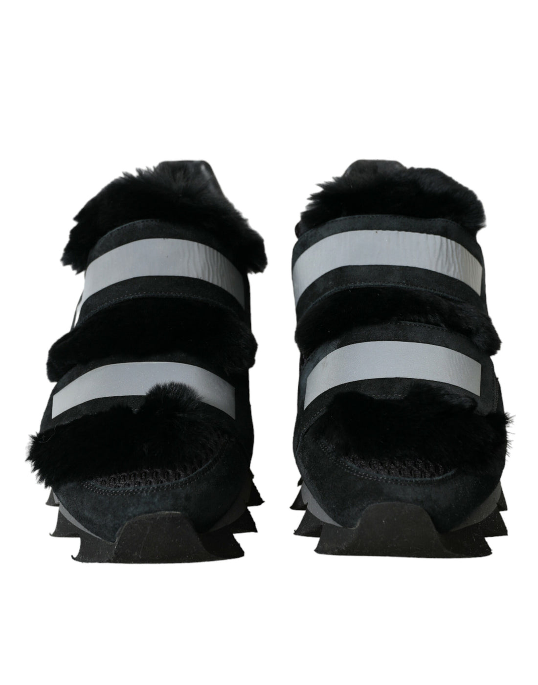 Dolce &amp;amp; Gabbana Svarta Pälsutsmyckade Mocka Sneakers Skor