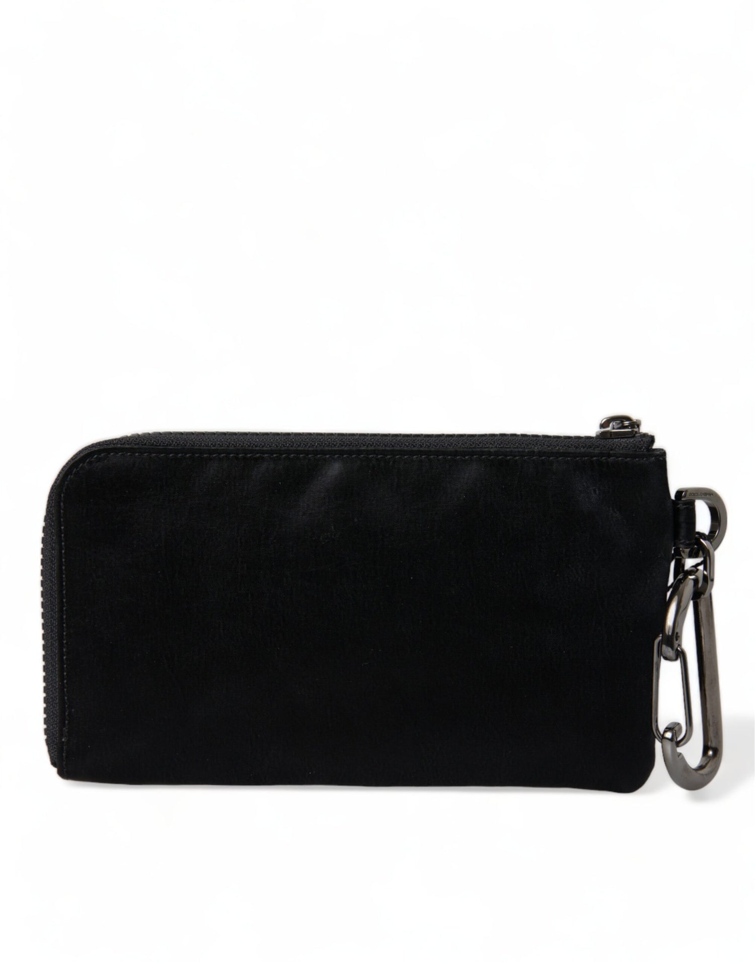 Dolce &amp;amp; Gabbana svart nylon nyckelringspåse med logotyp och plack kuvertväska