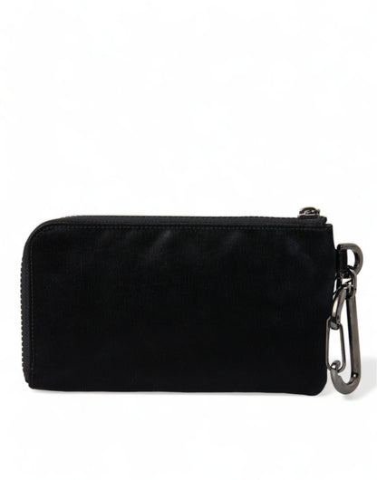 Dolce &amp;amp; Gabbana svart nylon nyckelringspåse med logotyp och plack kuvertväska