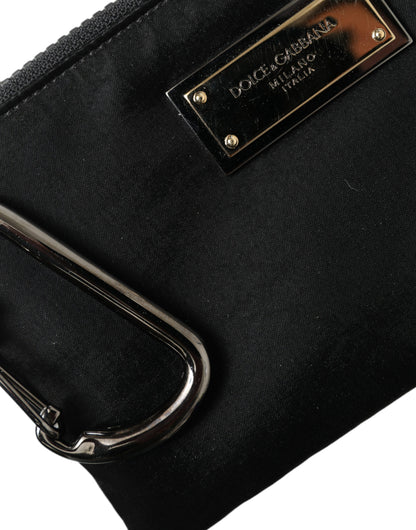 Dolce &amp;amp; Gabbana svart nylon nyckelringspåse med logotyp och plack kuvertväska