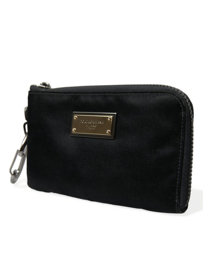 Dolce &amp;amp; Gabbana svart nylon nyckelringspåse med logotyp och plack kuvertväska