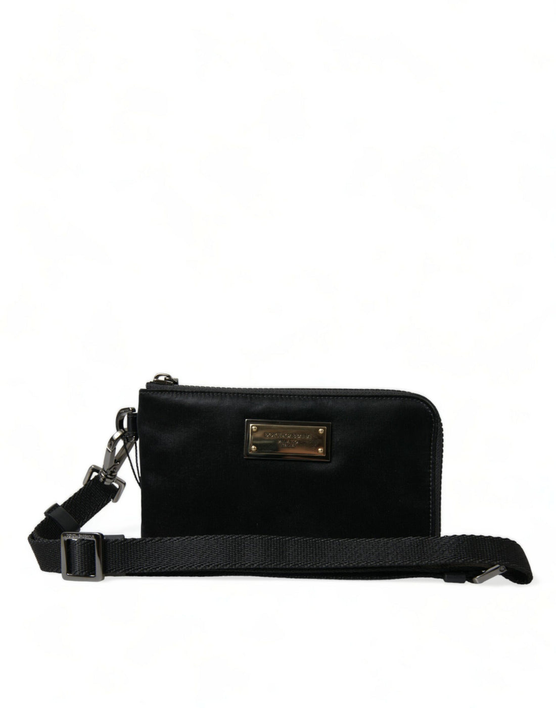 Dolce &amp;amp; Gabbana svart nylon nyckelringspåse med logotyp och plack kuvertväska