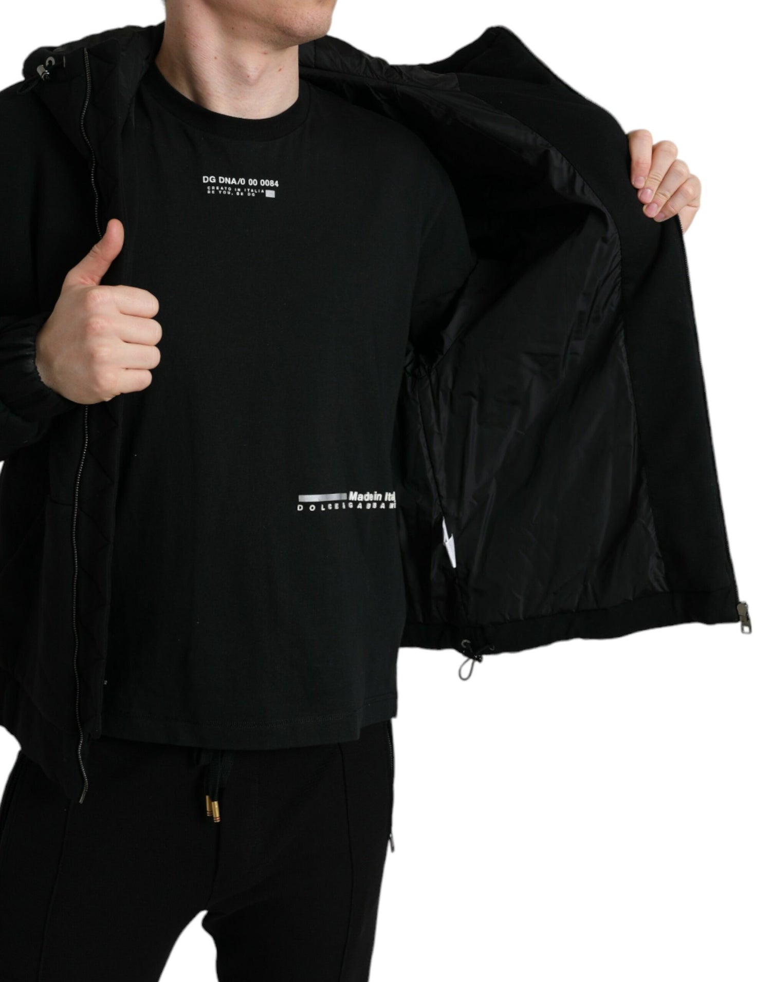 Dolce &amp;amp; Gabbana svart bomullsbomberjacka med huva och logotyp